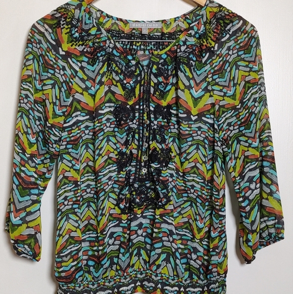 Daniel Rainn Vibrant Multicolor Patterned Women's Top - Picture 1 of 6
